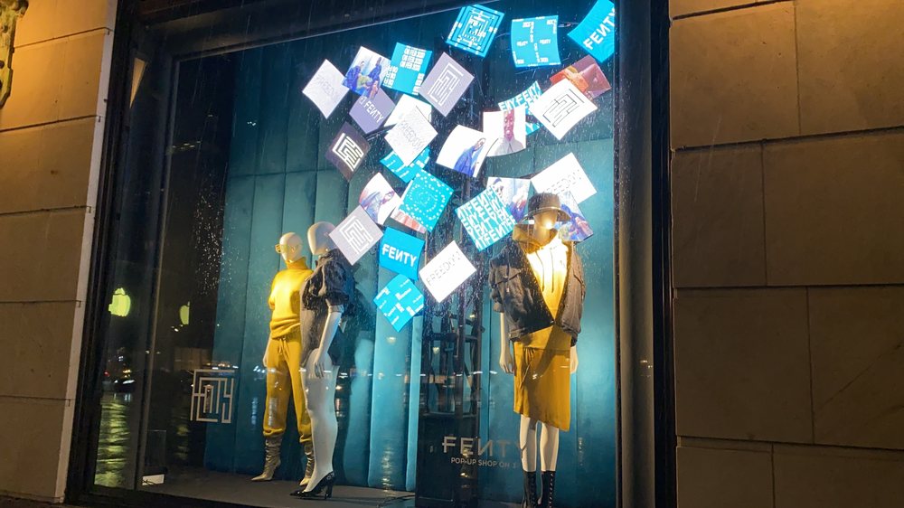 Floating LED squares retail window