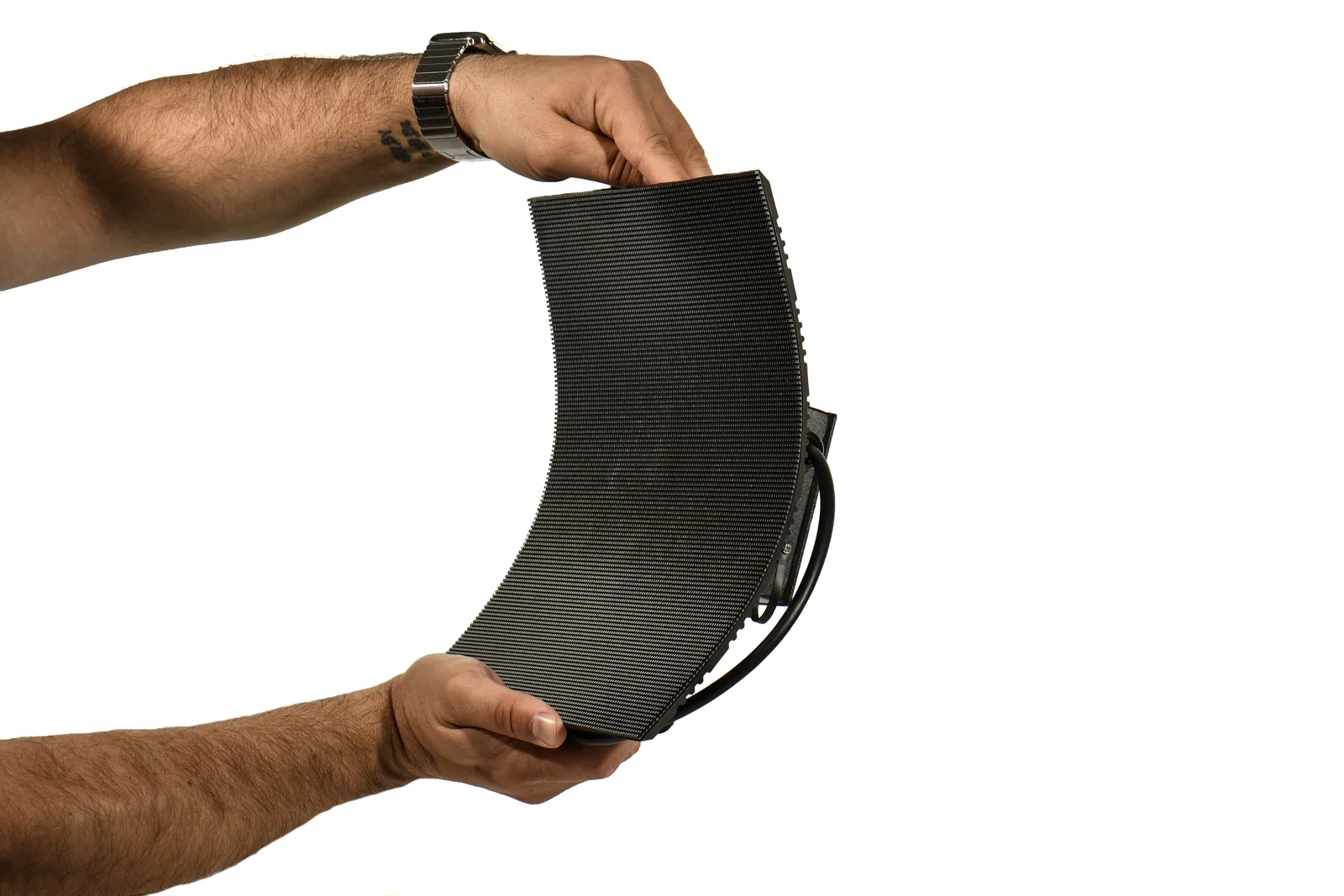 An Agility LED panel flexed by hand